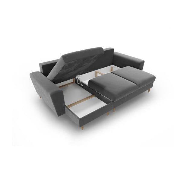 Светлосив кадифен разтегателен ъглов диван с място за съхранение Kyoto – Cosmopolitan Design-image-3