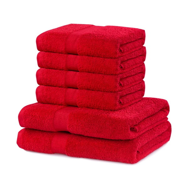 Комплект от 2 червени памучни кърпи и 4 кърпи Marina - DecoKing