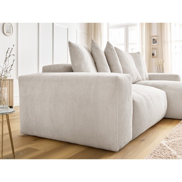 Кремав сгъваем/с място за съхранение ъглов диван от рипсено кадифе Voltaire – Bobochic Paris-image-4