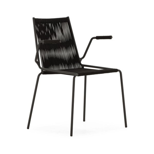 Черни метални трапезни столове в комплект с подлакътници/за подреждане 2 бр. Emily – Marckeric