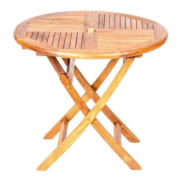 Skládací zahradní stůl s deskou z teakového dřeva Massive Home Shankar, ⌀ 90 cm