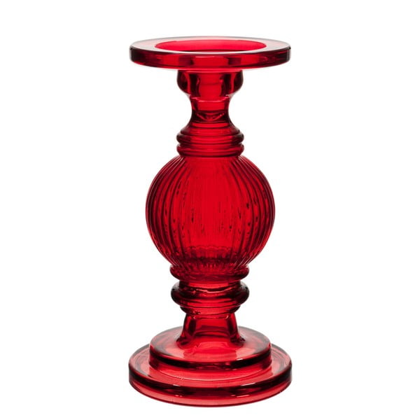 Stojan na svíčku Ribbed Red, 25 cm