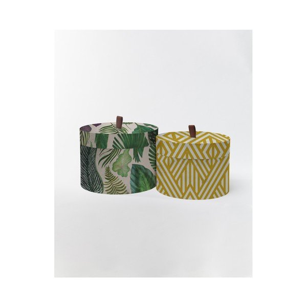 Sada 2 kulatých úložných boxů ze sametu Velvet Atelier Leaves