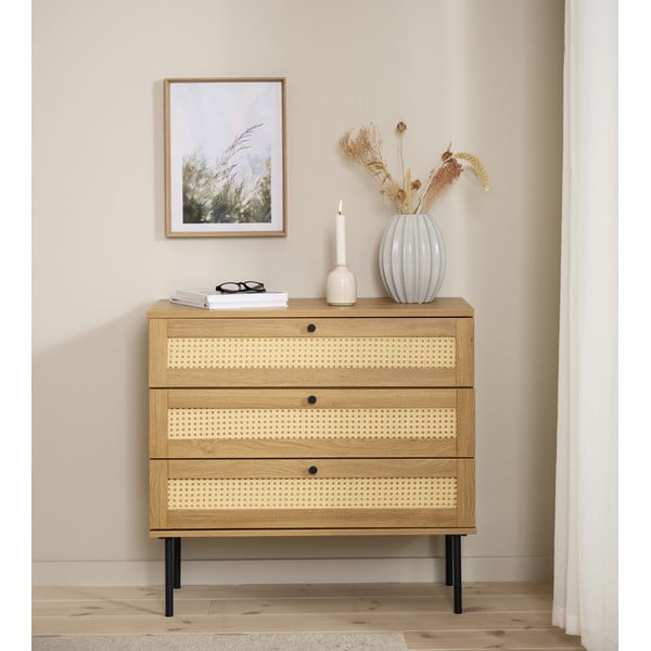 Нисък скрин от декор от дъб  в естествен цвят 80x75 cm Pensacola – Unique Furniture-image-1