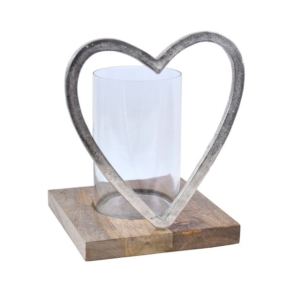 Декоративен свещник във формата на сърце с дървена основа Ego decor, височина 29,5 cm - Ego Dekor
