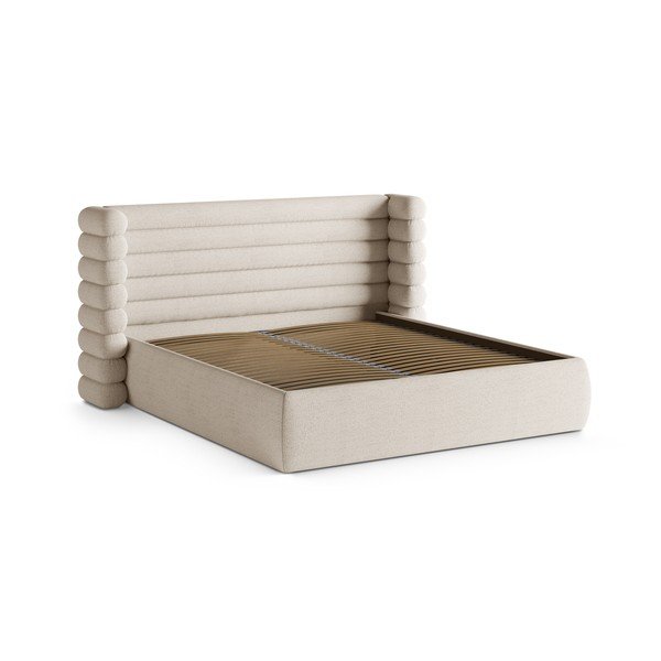 Бежово тапицирано двойно легло с място за съхранение и включена подматрачна рамка 160x200 cm Mount – Micadoni -image-3