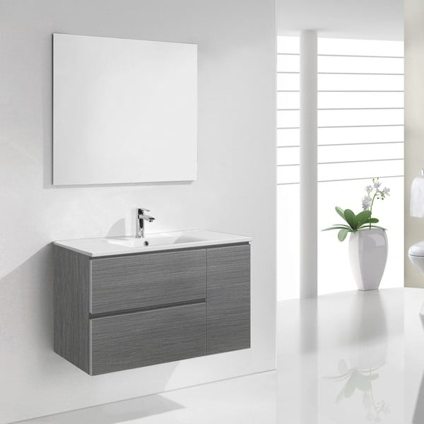 Koupelnová skříňka s umyvadlem a zrcadlem Happy, odstín šedé, 80 cm