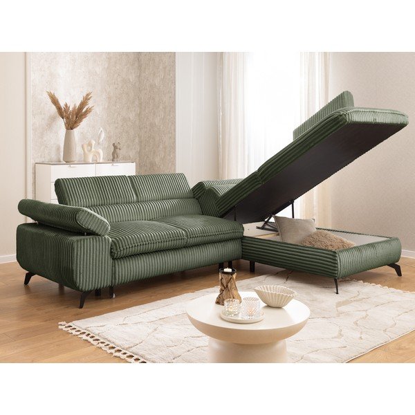 Зелен ъглов диван от рипсено кадифе (десен ъгъл/L форма) Marbeya  – Ropez-image-4