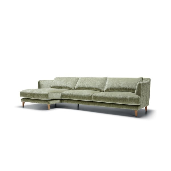 Светлозелен кадифен ъглов диван (ляв ъгъл) Vera – Sits