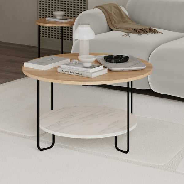 Кръгла масичка за кафе с дъбов плот в естествен цвят ø 80 cm Tonka - Marckeric-image-4