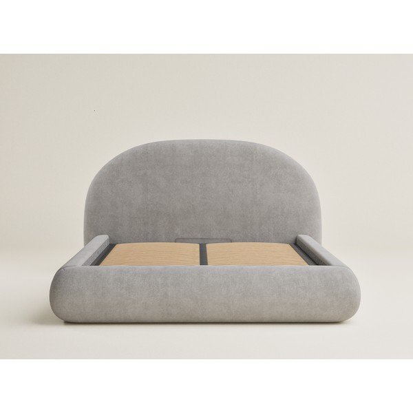 Сиво-бежово двойно легло 160x200 cm тапицирано с място за съхранение с включена подматрачна рамка Maumere – Maison de Rêve-image-2