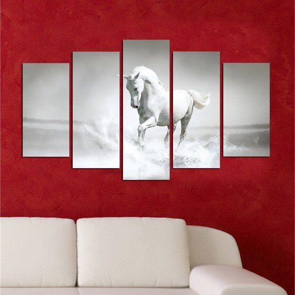 Картина от няколко части "Бял кон", 110 x 60 cm - Charm-image-1
