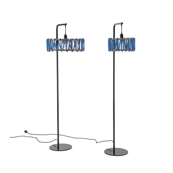 Подова лампа с черна конструкция и голям син абажур Macaron - EMKO-image-4