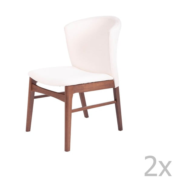 Комплект от 2 бели трапезни стола с тъмнокафява основа от каучуково дърво Mara - sømcasa