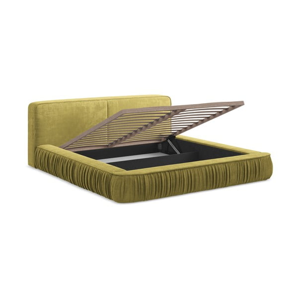 Жълто тапицирано двойно легло с място за съхранение и решетка 180x200 cm Keoni - Makamii-image-4