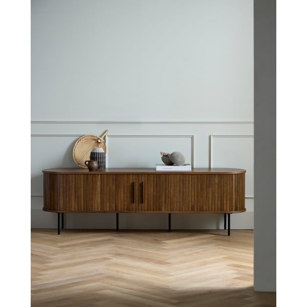 Кафява маса за телевизор от дъбов декор 180x56x45 cm Nola – Unique Furniture-image-1