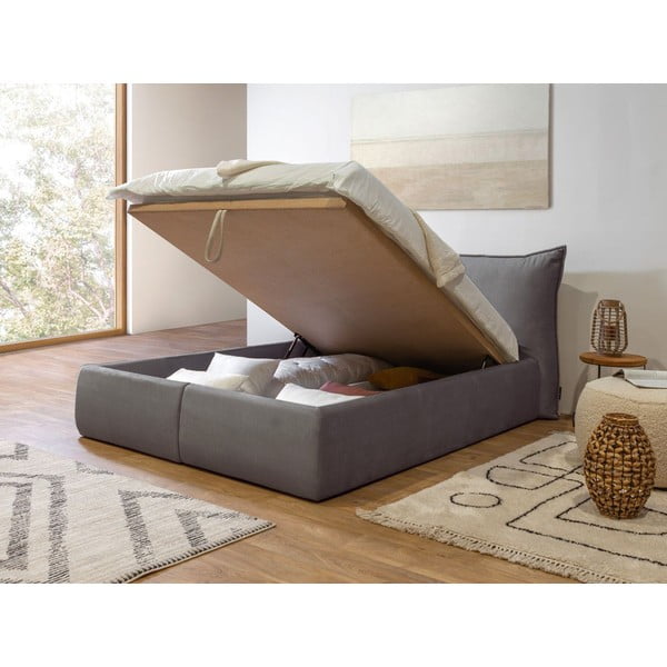 Тъмно сиво тапицирано двойно легло с място за съхранение с решетка 160x200 cm Jade - Bobochic Paris-image-4