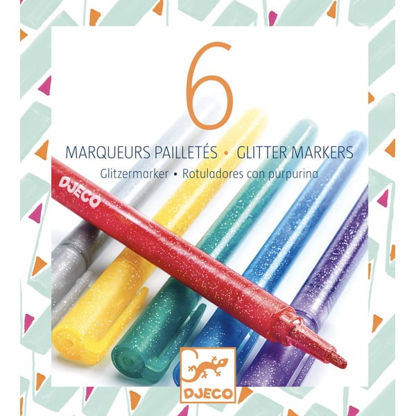 Комплект от 6 бляскави маркера Glitter - Djeco-image-1