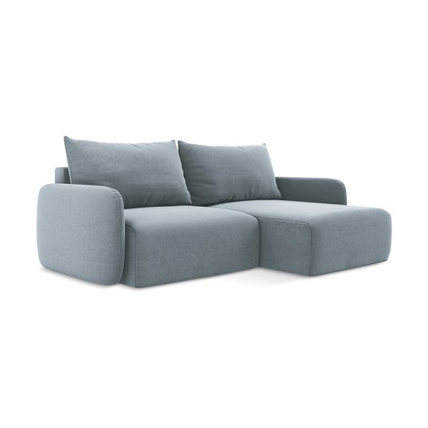 Син кадифен сгъваем/с място за съхранение ъглов диван (десен ъгъл) Kalena – Makamii-image-2