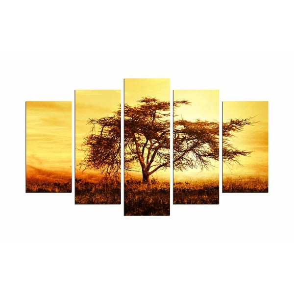 Картина от няколко части "Дърво в златния час", 110 x 60 cm - Unknown