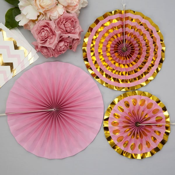 Комплект от 3 розови хартиени декорации Pinwheel - Neviti