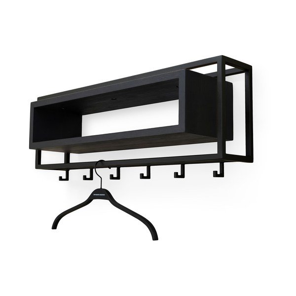 Черна стенна закачалка от масивен дъб с рафт 78 cm School – Spinder Design