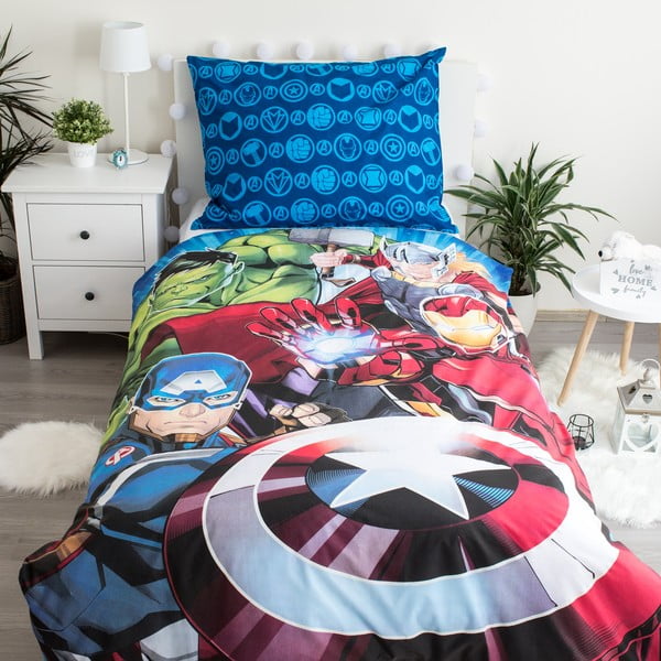 Памучно детско единично спално бельо със светещ ефект 140x200 cm Avengers - Jerry Fabrics-image-1