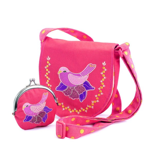 Комплект от розова детска чанта и портфейл Dove - Djeco