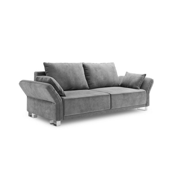 Сив триместен разтегателен диван с кадифена покривка Pyxis - Windsor & Co Sofas-image-2