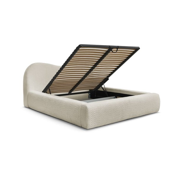 Бежово тапицирано двойно легло с място за съхранение с включена подматрачна рамка 160x200 cm Orlane – Bobochic Paris-image-3