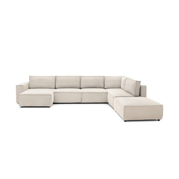 Кремав ъглов U-образен диван от велур, десен ъгъл Nihad modular - Bobochic Paris