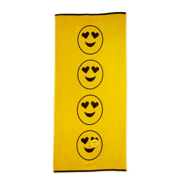 Žlutá plážová bavlněná osuška Bergner Emoticon, 75 x 150 cm