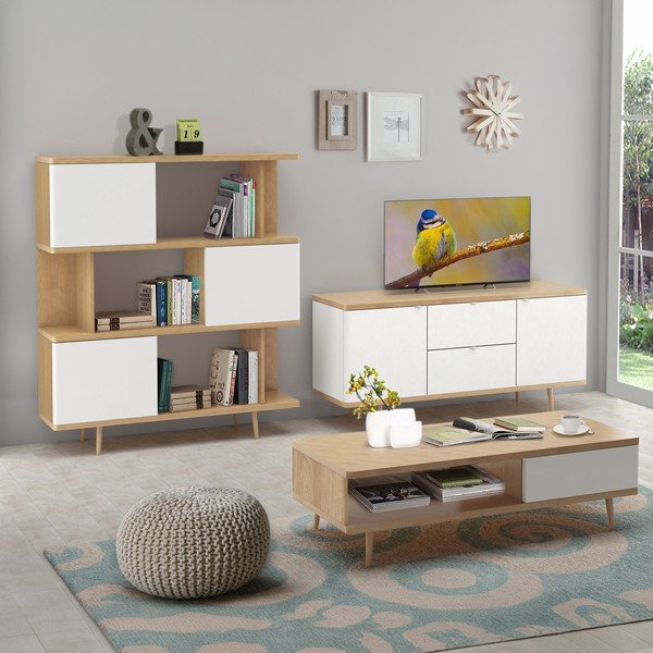 Бял шкаф за книги в дъб 120x130 cm Alana - Støraa-image-2
