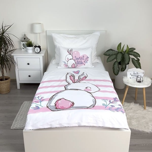Бяло-розово памучно детско спално бельо 100x135 cm Bunny "Sweet" – Jerry Fabrics-image-2