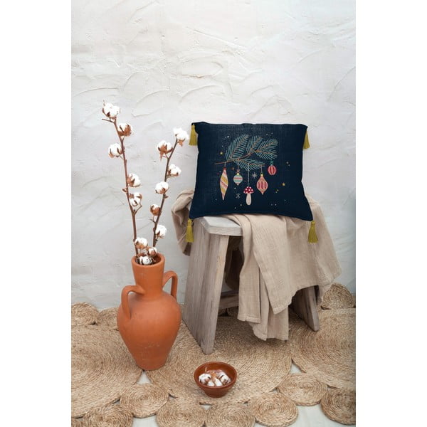 Тъмносиня възглавница с лен , 45 x 45 cm Christmas Ornaments - Really Nice Things-image-1