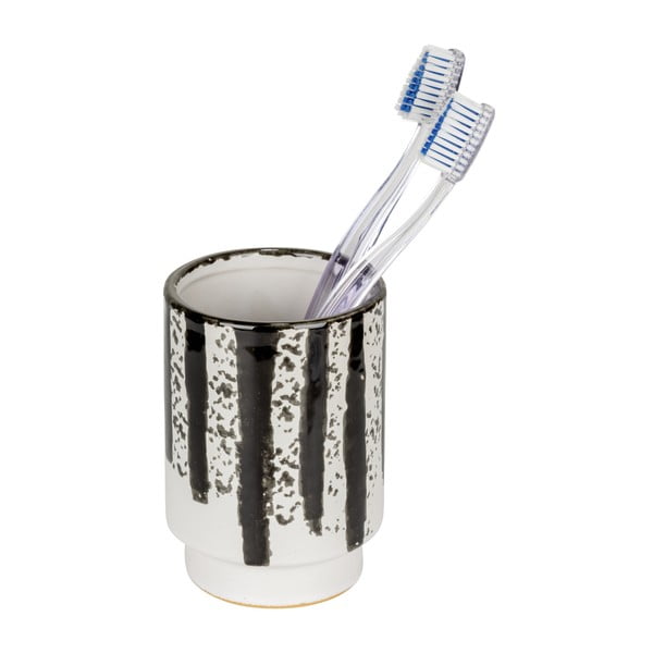 Черно-бяла керамична чаша за четки за зъби Subiza – Wenko-image-1