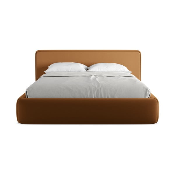 Двойно легло теракотено тапицирано с място за съхранение и включена подматрачна рамка 160x200 cm Kiana – Makamii-image-4