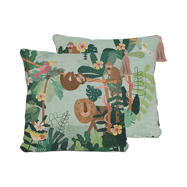Зелена възглавница с ленено платно Jungle Friends, 45 x 45 cm - Little Nice Things