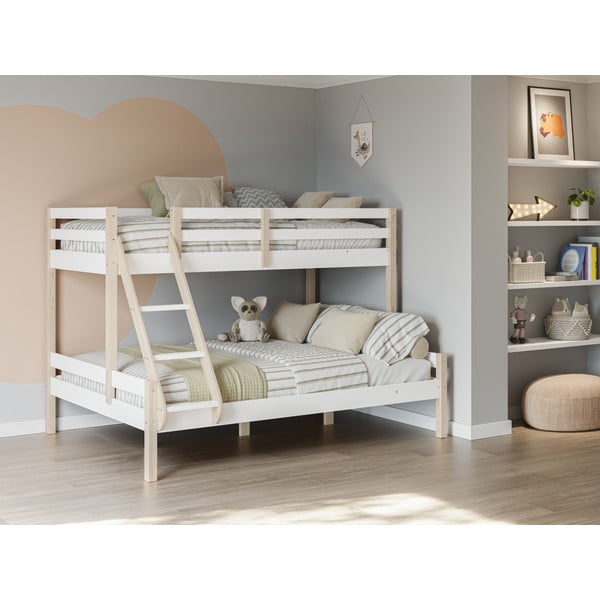 Бяло двуетажно детско легло от масивен бор 90x190/140x190 cm Livia – Marckeric-image-1