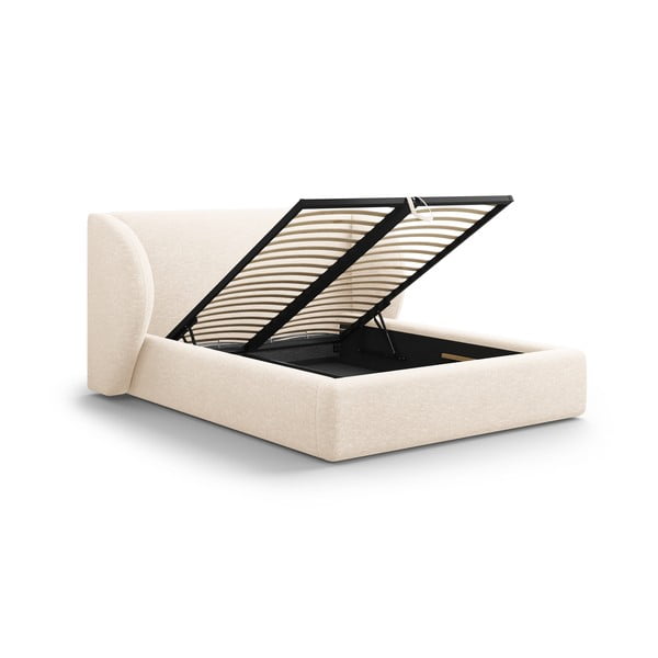 Кремаво двойно тапицирано легло с място за съхранение с включена подматрачна рамка 160x200 cm Miley – Micadoni -image-3