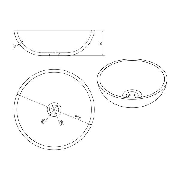 Кафява керамична кръгла мивка ø 41 cm Priori – Sapho-image-3