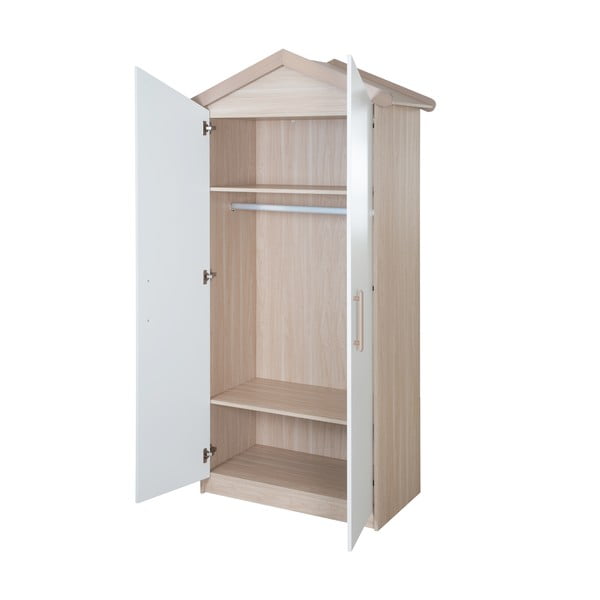 Детски гардероб в дъбов декор в бял и естествен цвят 96x190x50 cm Cabane – Roba-image-4