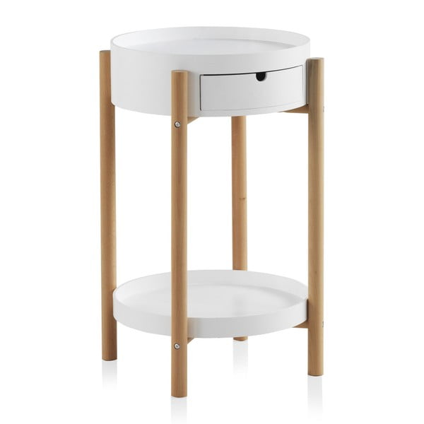 Бяла странична маса с чекмедже и крака от букова дървесина Nordic Style Malo - Geese