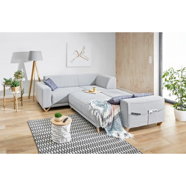 Светлосив разтегателен/с място за съхранение ъглов диван (ляв ъгъл/L форма) Classy Sophie – Miuform-image-4