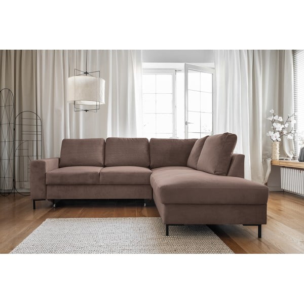 Кафяв разтегателен ъглов диван от рипсено кадифе (десен ъгъл) Lofty Lilly – Miuform-image-1