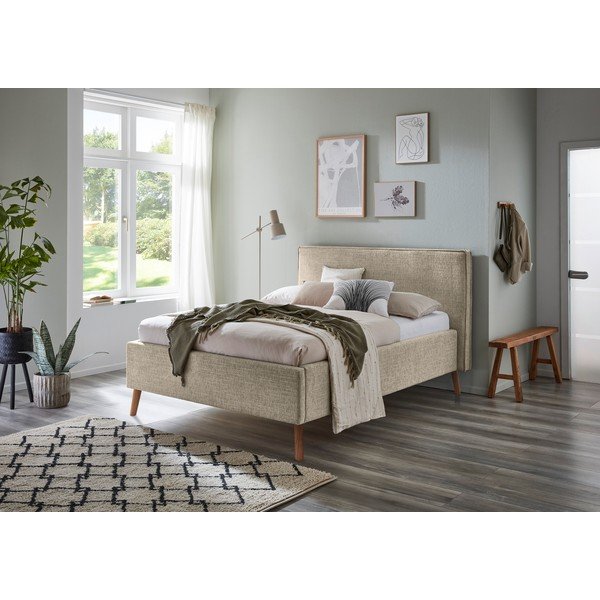 Бежово двойно легло 140x200 cm тапицирано с място за съхранение с включена подматрачна рамка Riva – Meise Möbel-image-1