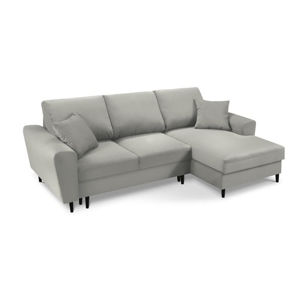 Светлосив разтегателен ъглов диван с място за съхранение от рипсено кадифе (десен ъгъл) Kyoto – Cosmopolitan Design-image-1