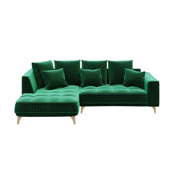Тъмнозелен ъглов диван от кадифе Devichy , ляв ъгъл, 256 cm Chloe - devichy