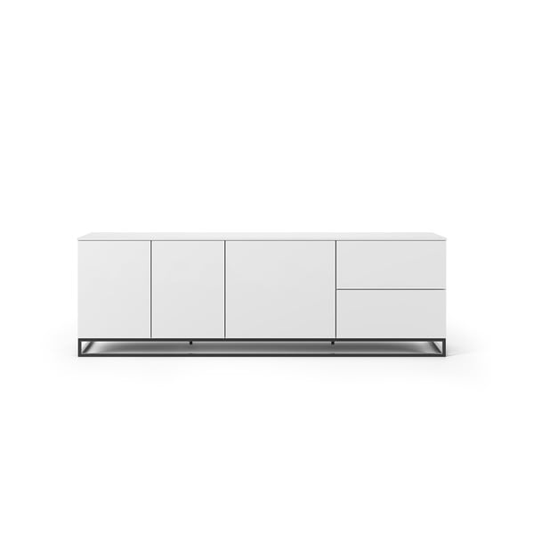 Матирана бяла маса за телевизор с черни крака Присъединете се, 200 x 65 cm - TemaHome
