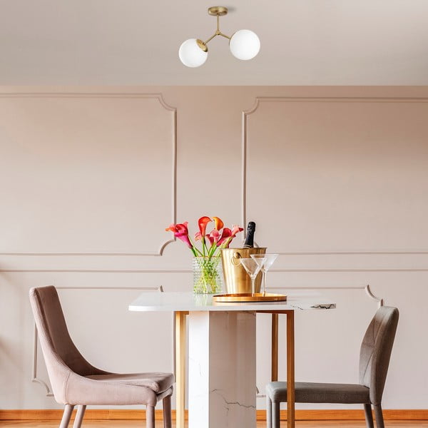 Бяло/в месингов цвят осветително тяло за таван със стъклен абажур 15x44 cm Damar – Opviq lights-image-1